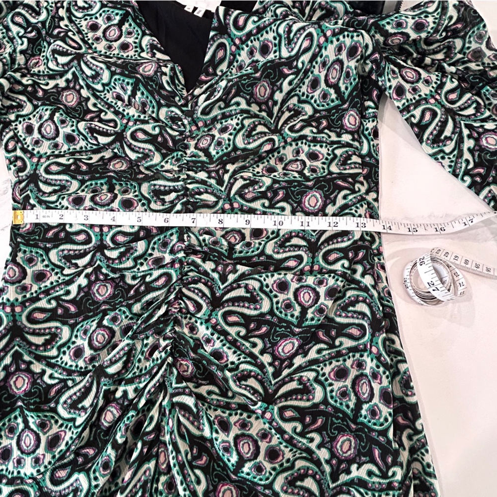 ba&sh Robe Fanny Ruched Front V Neck Viscose Mini Dress - Picture 14 of 16